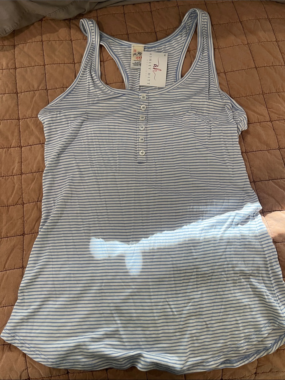 7th Ray Light Blue and White Striped Racerback Tank